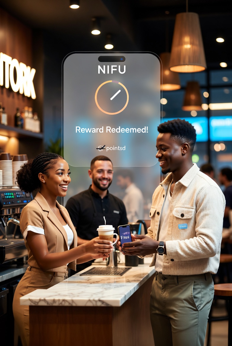 Woman using NIFU app in cafe